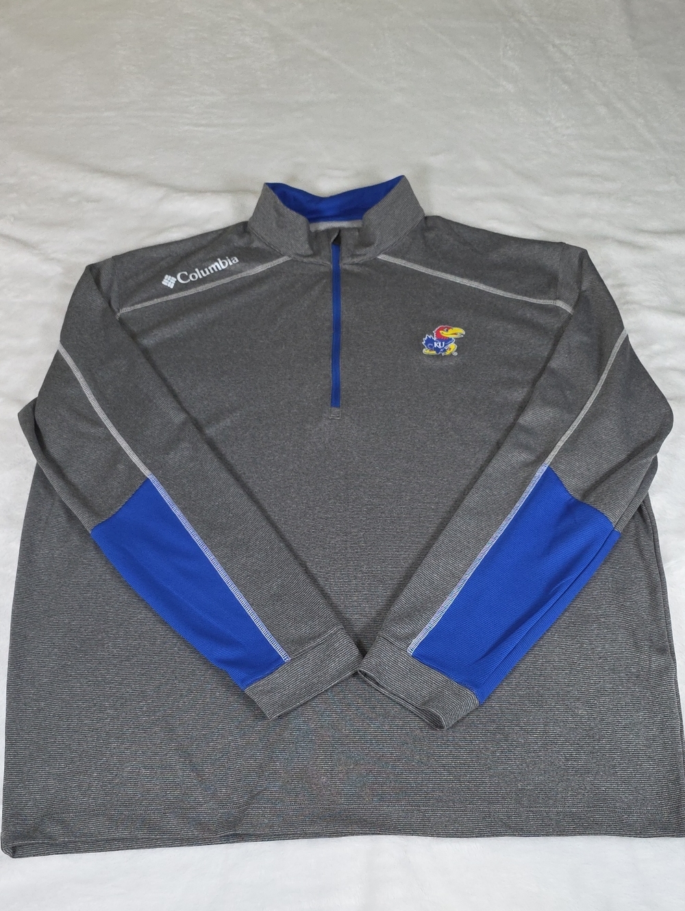 Columbia Golf Kansas Jayhawks Gray Blue Half Zip Pullover Size XL